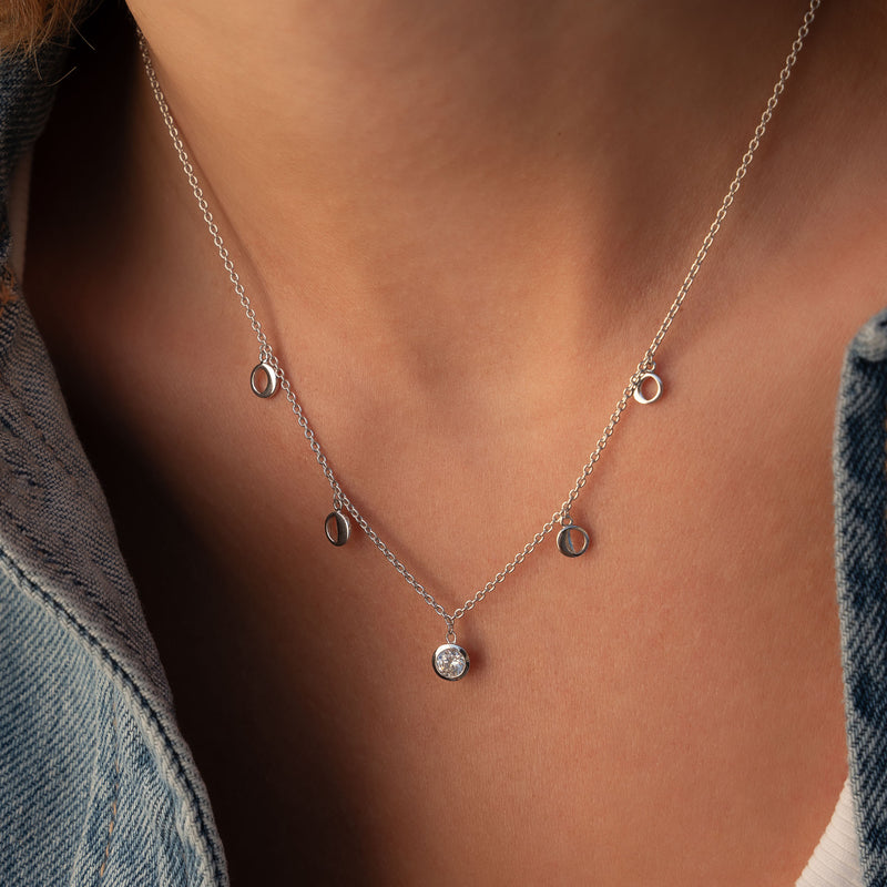 Violet Hamden Luna 925 Sterling Silberne Halskette mit Monden und Weißem Zirkonia-Stein VH340039-zoom-