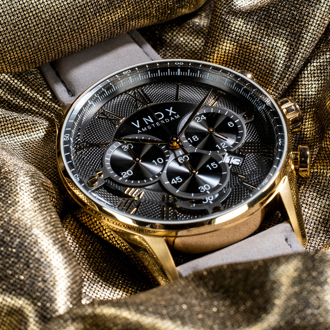 VNDX The Chief Gold Leder Grey Men's Watch 2003-LD33056-16