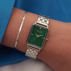 Parte Di Me Orologio Rechthoekig Women'sWatch Silverlcoloured and Green PDM09005