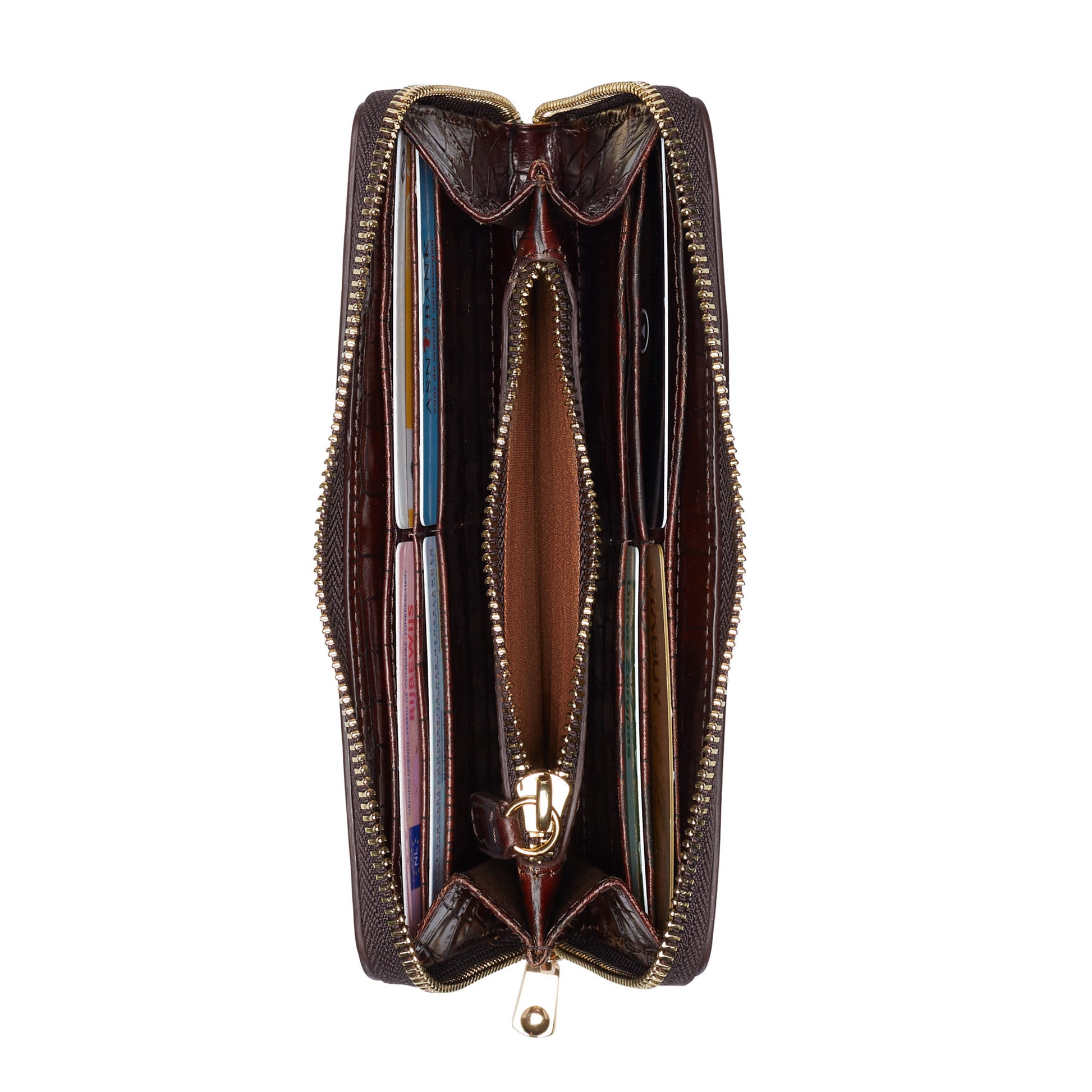 Isabel Bernard Honoré Léa Croco Brown Zip Wallet IB23006