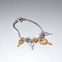 Pandora Moments 925 Sterling Silver Opalescent Heart Key Pendant 794427C01