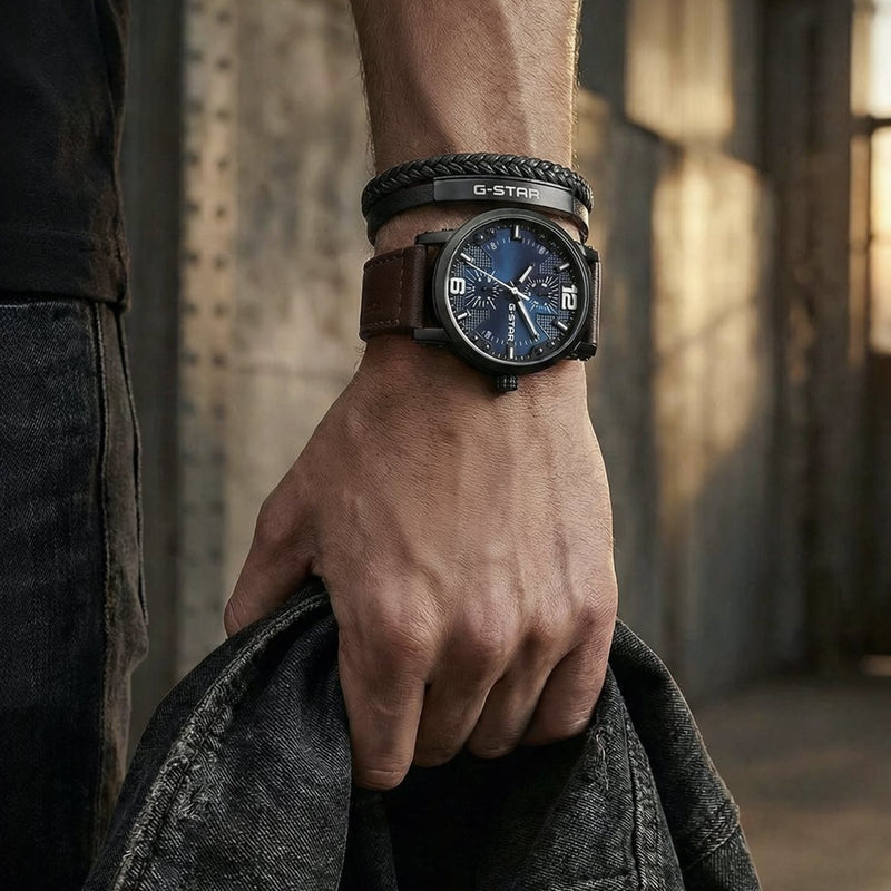 G-STAR Rovic Schwarze Herrenuhr mit blauem Zifferblatt GSW.509.04-zoom-