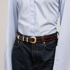 Isabel Bernard Rêveur Mathilde Croco Brown calfskin belt with gold-coloured buckle IB60020-230-90