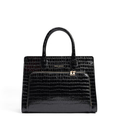 Isabel Bernard Honoré Nadine croco black calfskin leather handbag with 13 inch laptop compartment IB25110-201-13