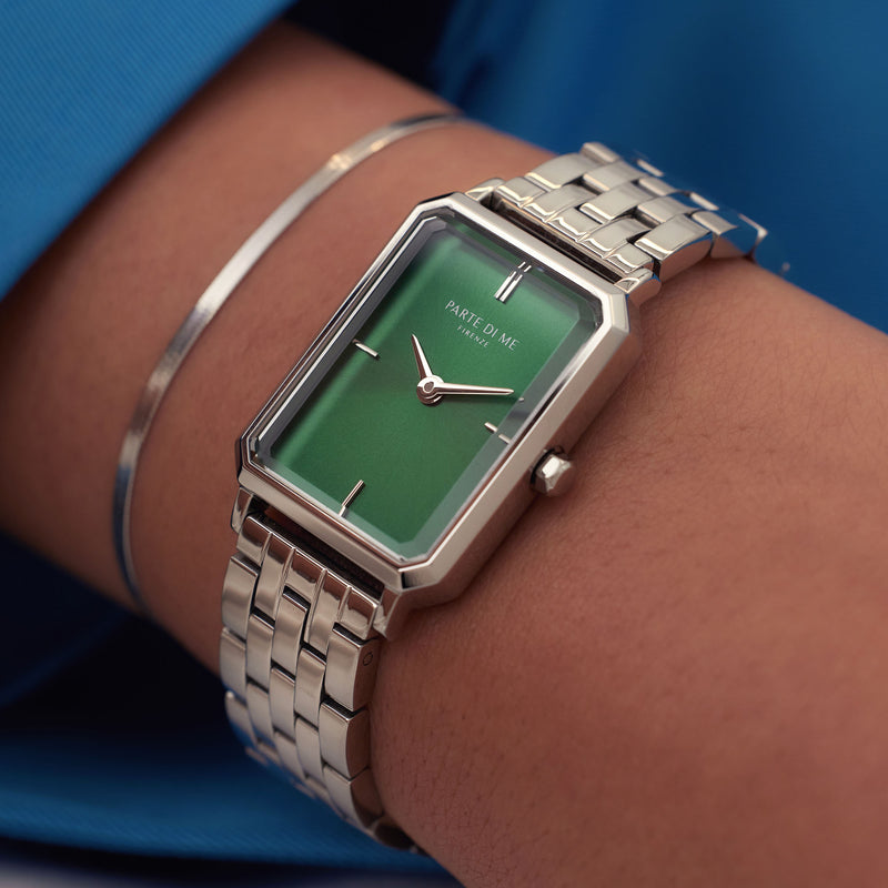 Parte Di Me Orologio Rechthoekig DamenUhr Silberlfarbene und Groen PDM09005-zoom-