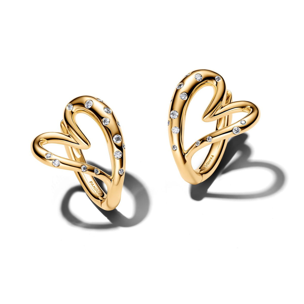 Pandora Essence Gold Plated Cubic Zirconia Organically Shaped Stone-Set Heart Hoop Earrings 264664C01
