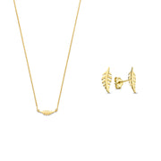 Isabel Bernard Cadeau d'Isabel 14 Karat Gold Halskette und Ohrstecker Geschenkset mit Feder IB90186