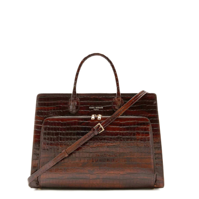 Isabel Bernard Honoré Nadine Kroko Leder Handtasche braun aus Kalbsleder IB25034-zoom-