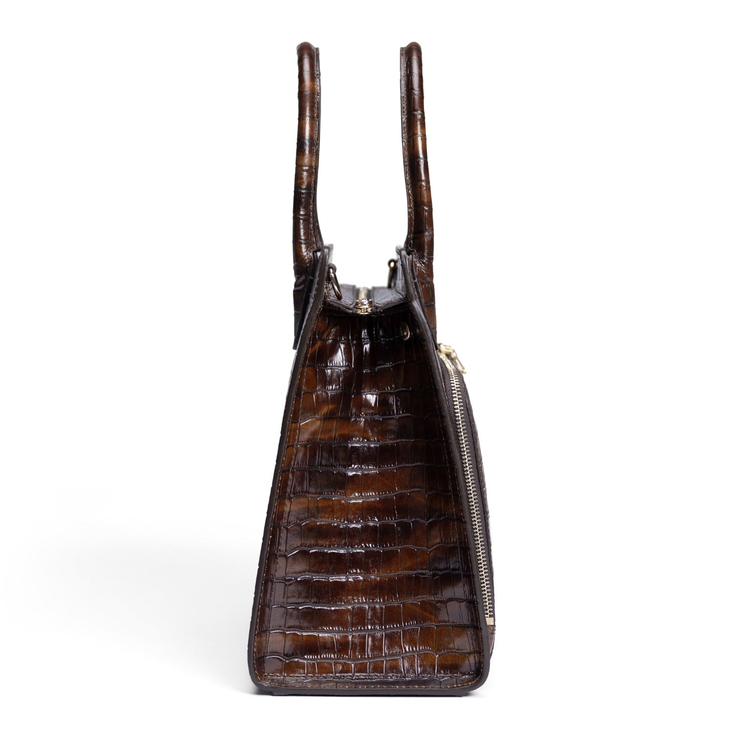 Isabel Bernard Honoré Nadine croco brown calfskin leather handbag with 13 inch laptop compartment IB25110-230-13