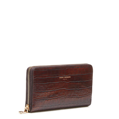 Isabel Bernard Honoré Léa Croco Brown Zip Wallet IB23006