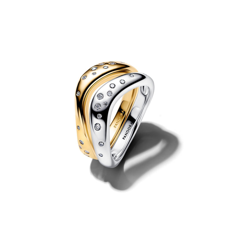 Pandora Essence Vergoldete Organisch Geformte Zweifarbige Stacking Rings 164674C01-zoom-