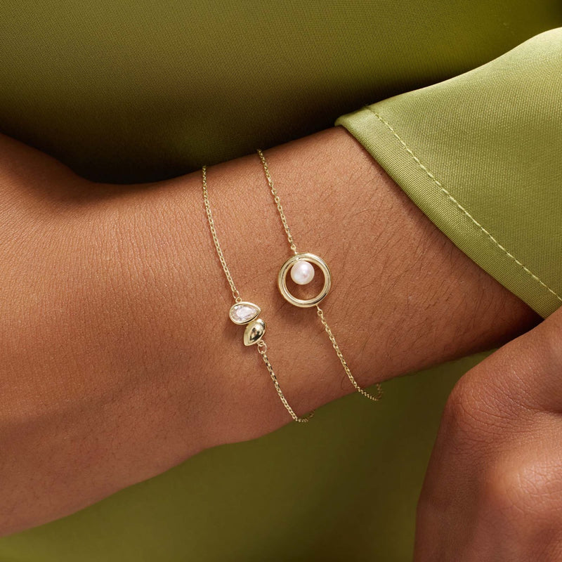 Beloro Jewels Regalo d'Amore 9 Karat Gold Halskette und Armband Geschenkset mit Perle BO90018-zoom-