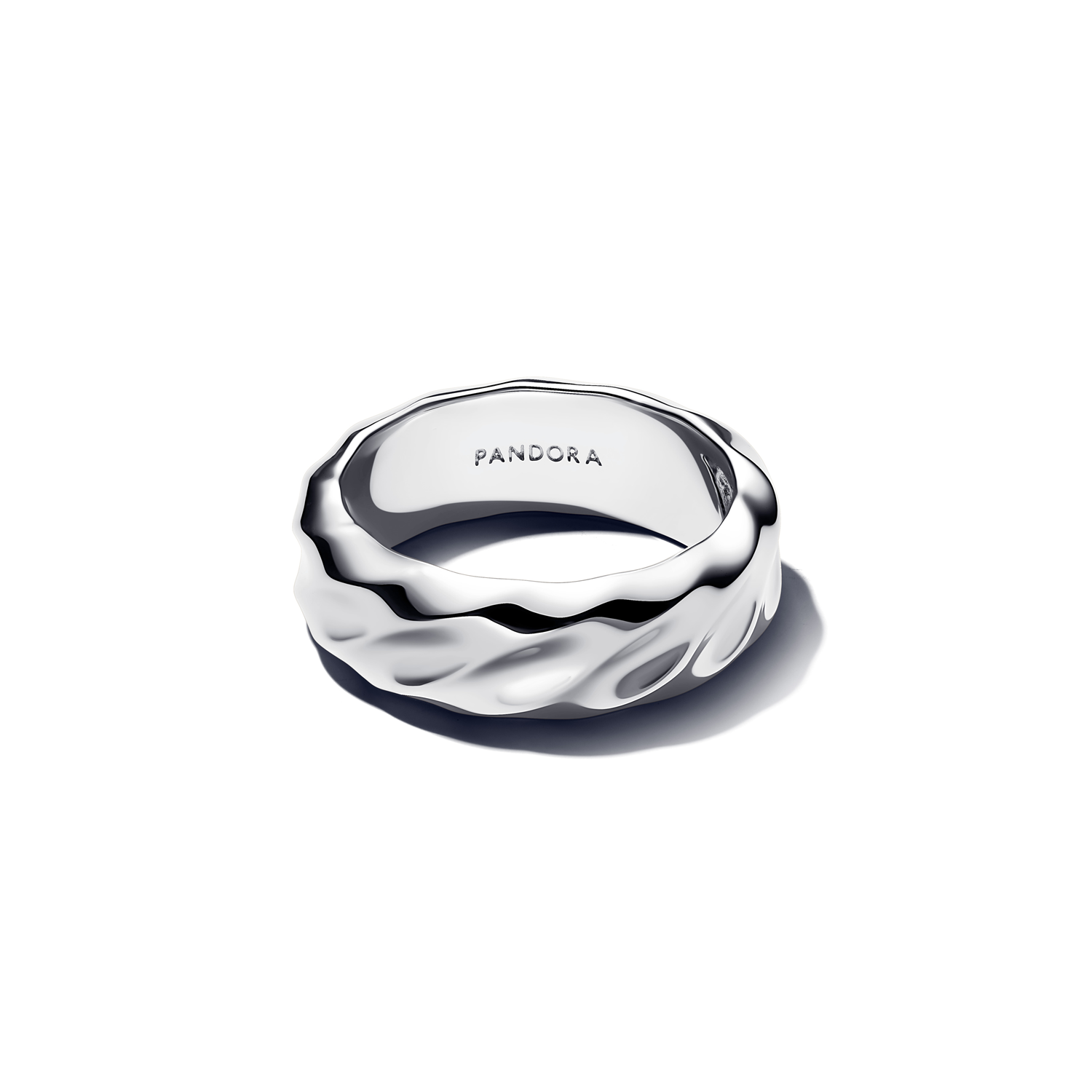 Pandora Essence 925 Sterling Silver Rippled Wide Band Ring 193886C00-54