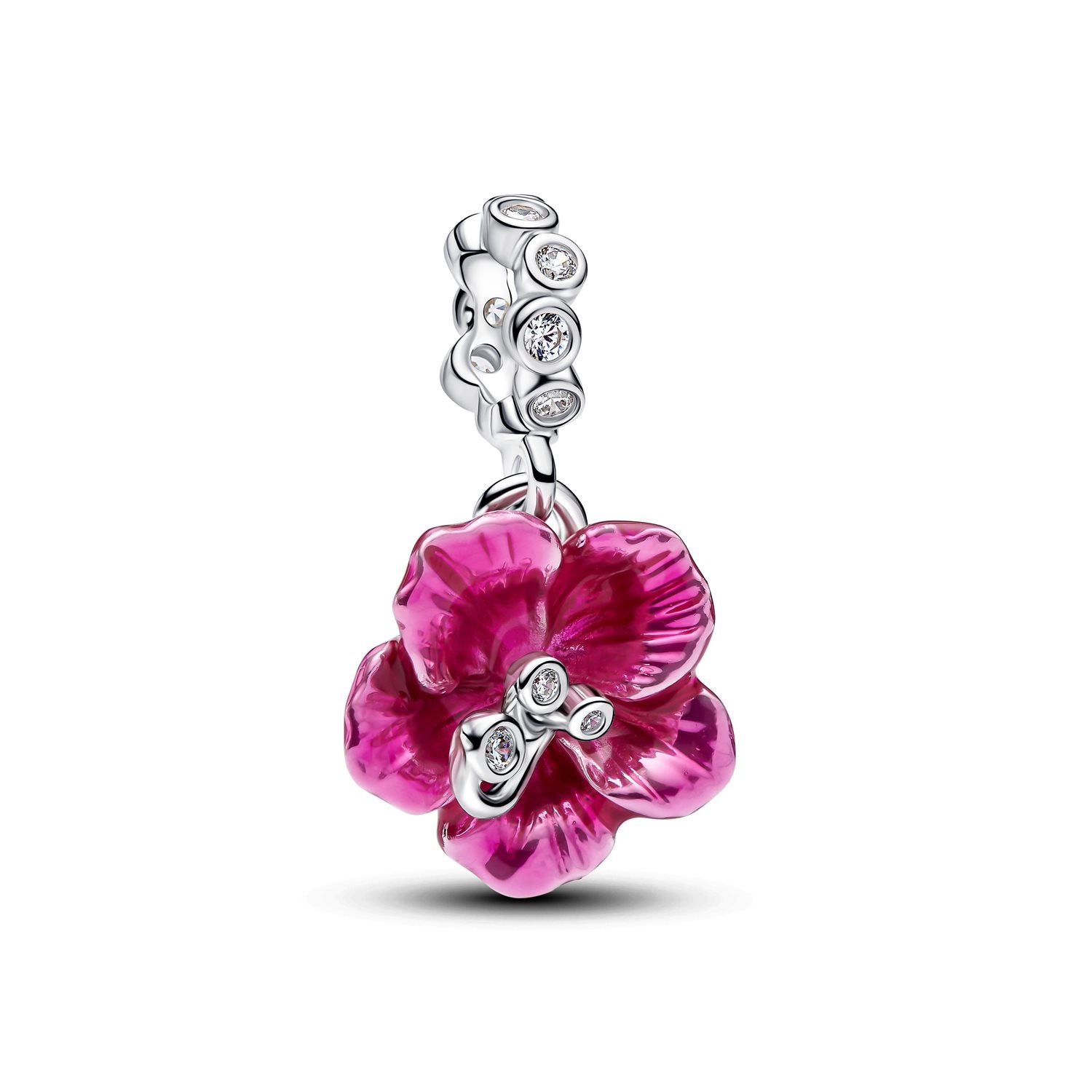 Pandora Moments 925 Sterling Silver Enamel Cubic Zirconia Hibiscus Dangle Charm 794698C01