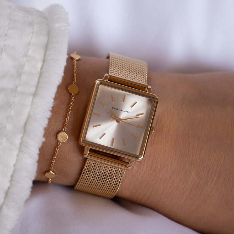 Violet Hamden Dawn Base Quadratische Damenuhr Gold- und Silberfarben VH09024-zoom-