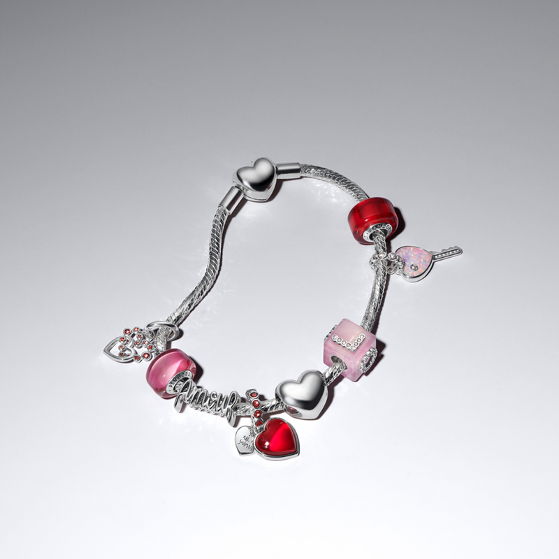 Pandora Moments 925 Sterling Silver Pink Murano Glass Love Cube Charm 794433C01-zoom-