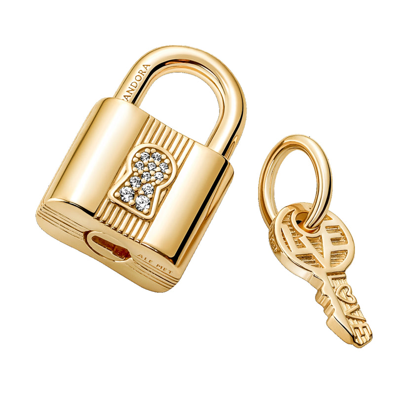 Pandora Moments Goldfarbene Padlock & Key Charm 760088C01-zoom-
