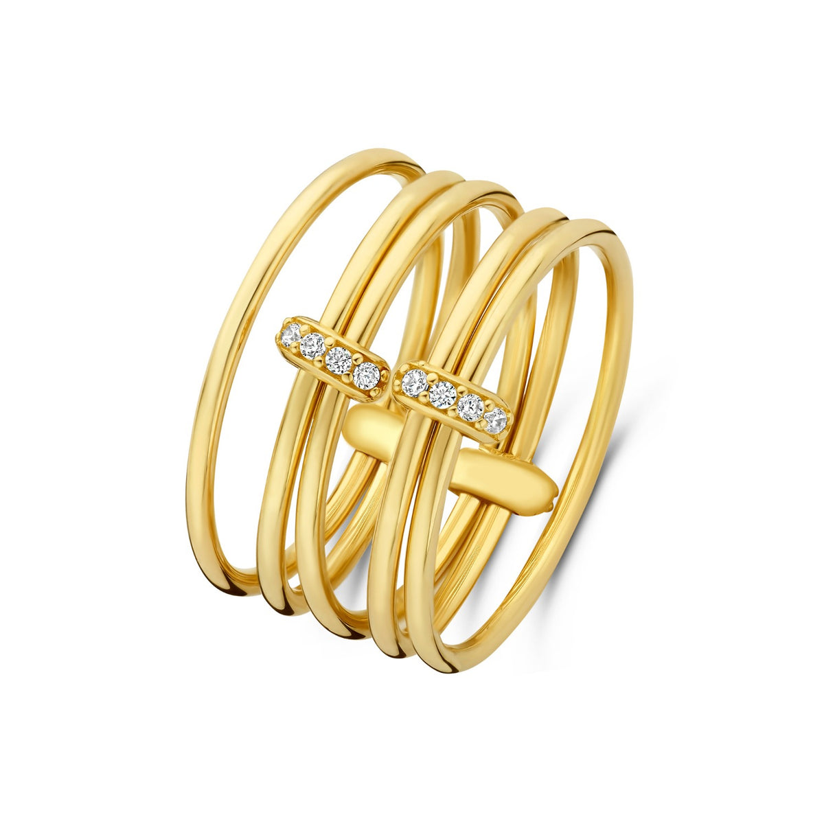 Isabel Bernard Cour d'Honneur Adora 14 karat golden 5-piece multiring with zirkonia stones ib330106-56