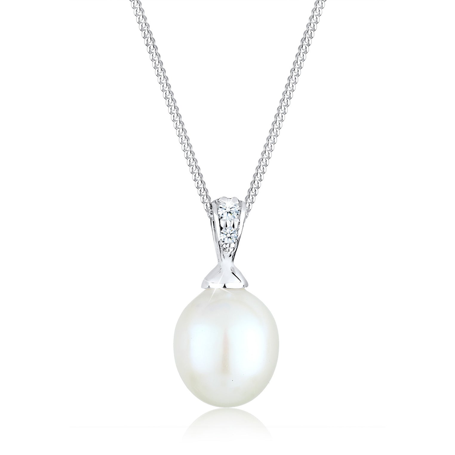 Elli 925 Sterling Silver Pearl Necklace with Diamond (0.04 ct) 2004-BF-0007551-001