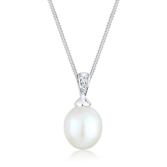 Elli 925 Sterling Silver Pearl Necklace with Diamond (0.04 ct) 2004-BF-0007551-001