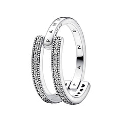 Pandora Signature 925 Sterling Silver Pavé Double strap Ring 192779C01-56