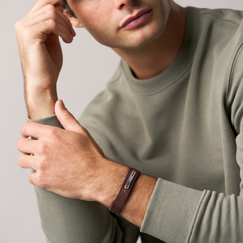 Fossil Machine Leather Men's Bracelet JF04963040-zoom-