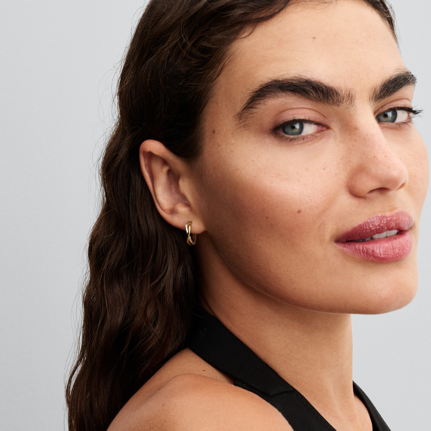 Pandora Essence Gold Plated Organically Shaped Two-tone Hoop Earrings 263880C00