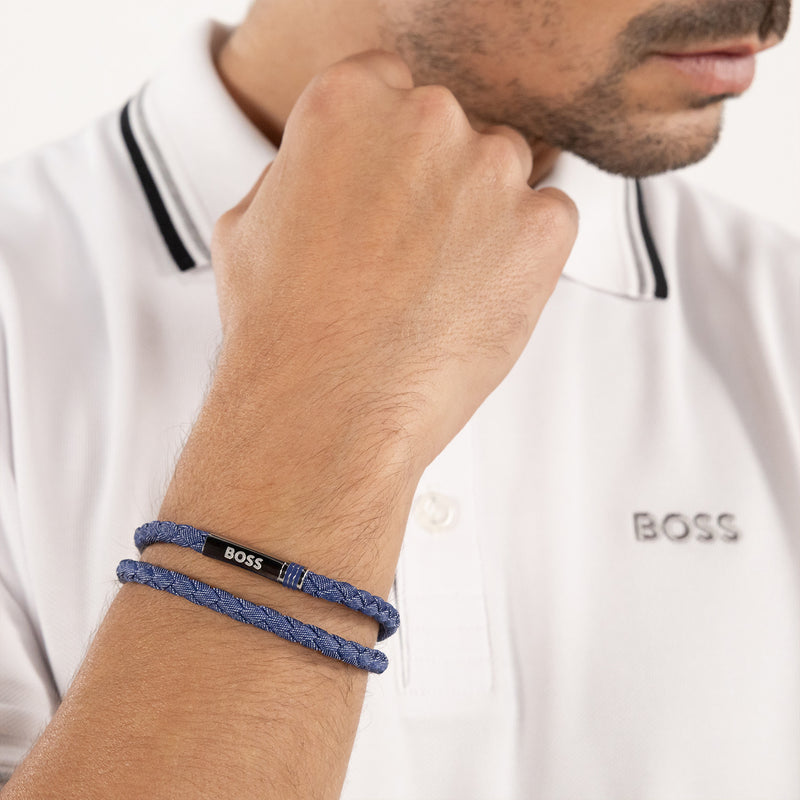 Hugo Boss Synthetische Faser Blaues Herren Geflochtenes Armband HBJ1580800-zoom-