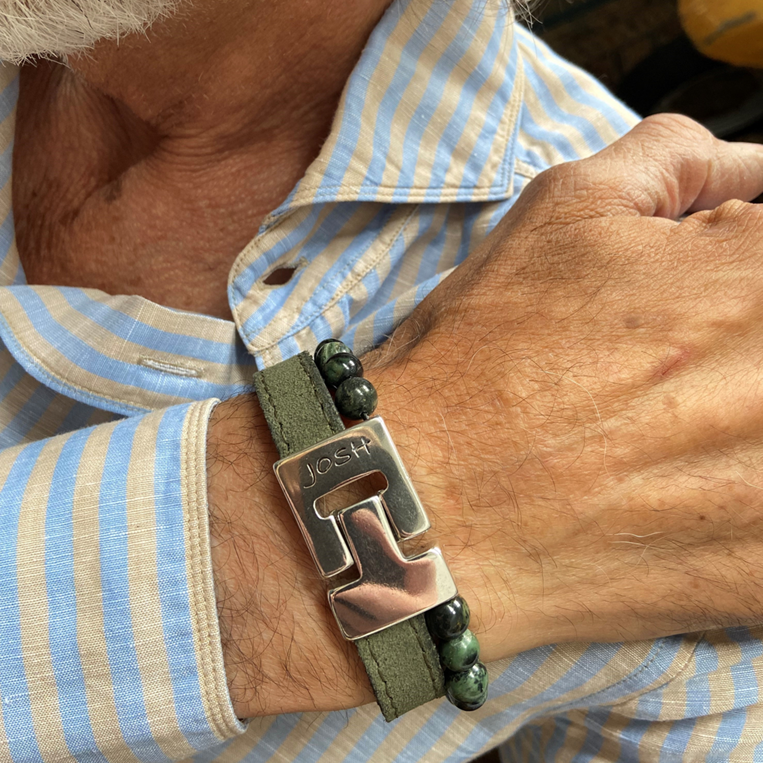 Josh Green Natural Stone Bracelet 25039SL/GRNN/MED