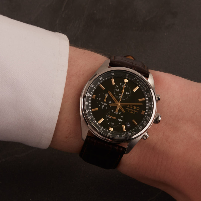 Seiko Chronograph herren Uhr Braun SSB385P1-zoom-
