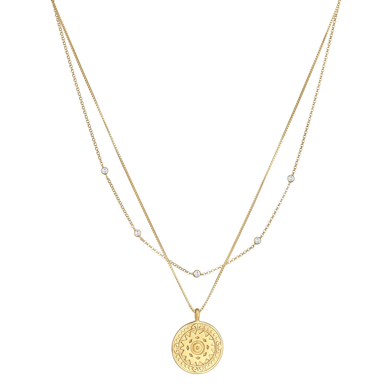 Elli 925 Sterling Silver Layered Coin Necklace with Zirconia 2004-BF-0008196-001