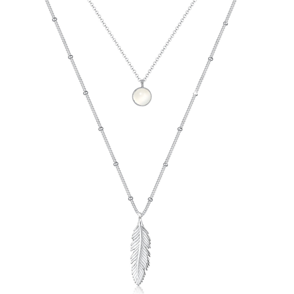 Elli 925 Sterling Silver Layered Link Chain Necklace with Moonstone 2004-BF-0007742-001