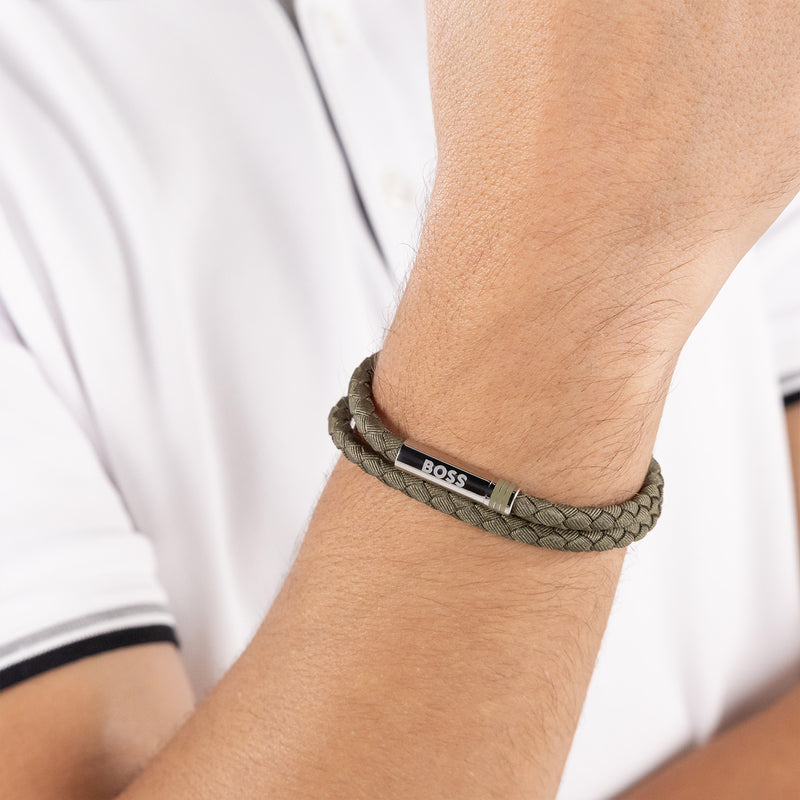 Hugo Boss Synthetische Faser Grünes Herren Geflochtenes Armband HBJ1580797-zoom-