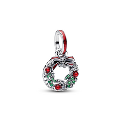 Pandora Moments 925 Sterling Silver Holiday Wreath Double Dangle Charm 794238C01
