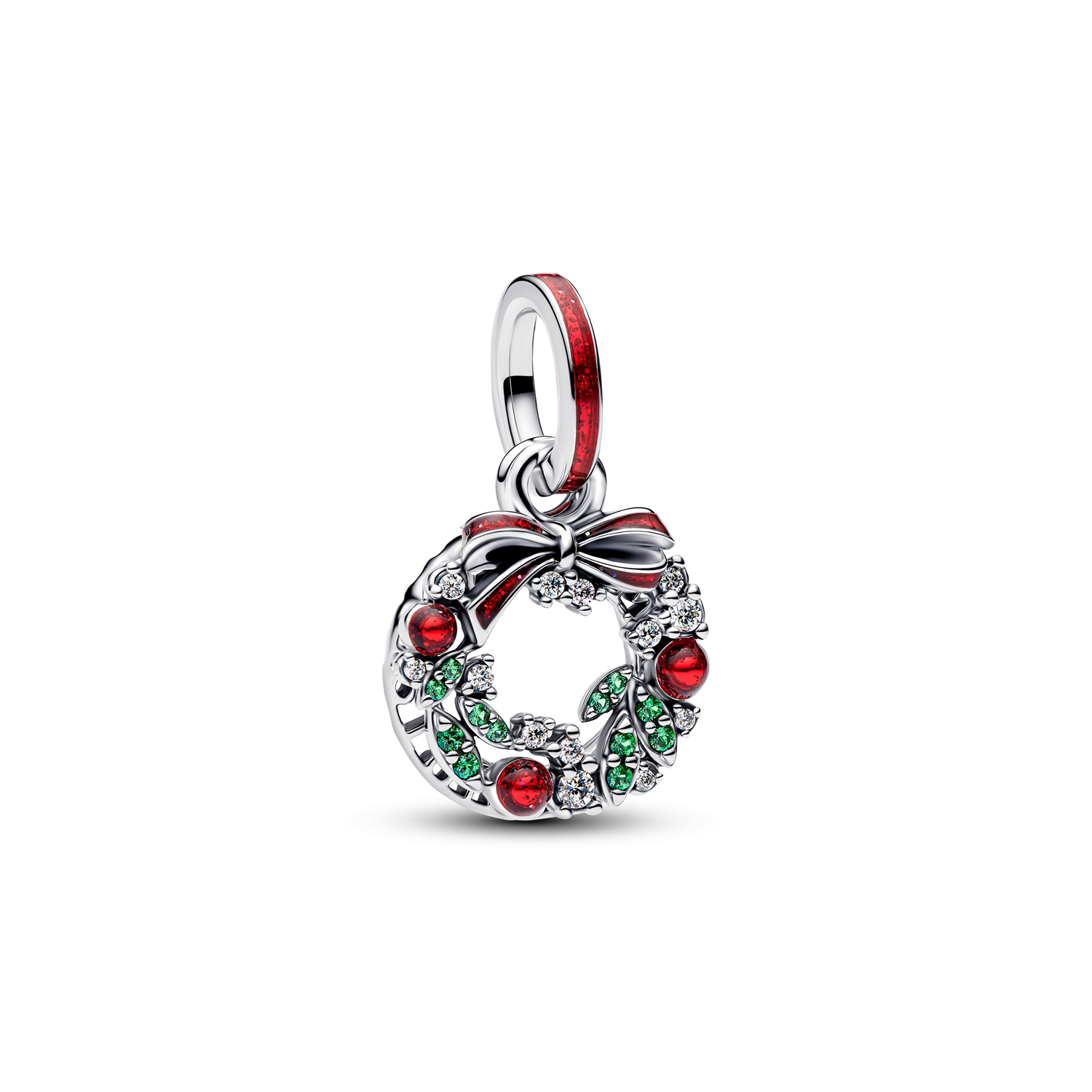 Pandora Moments 925 Sterling Silver Holiday Wreath Double Dangle Charm 794238C01