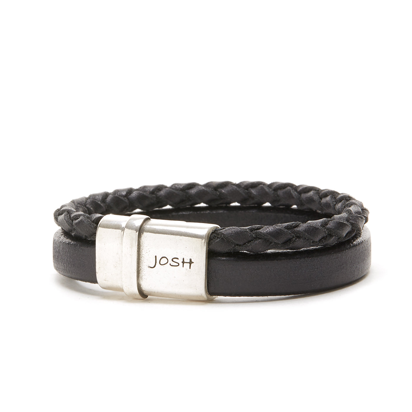 Josh Silver Black Armband 09110-BRA-BLACK-L (Lengte: 23.00 cm)