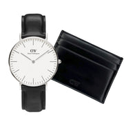 Daniel Wellington Herren Uhr Und Schwarzer Leder Kartenhalter Geschenkset DW00590019