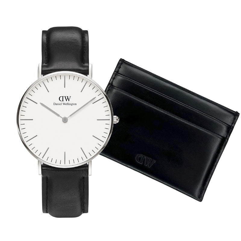 Daniel Wellington Herren Uhr Und Schwarzer Leder Kartenhalter Geschenkset DW00590019-zoom-