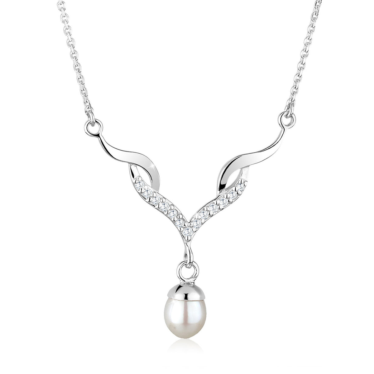 Elli 925 Sterling Silver Pearl Necklace with Zirconia 2004-BF-0007983-001