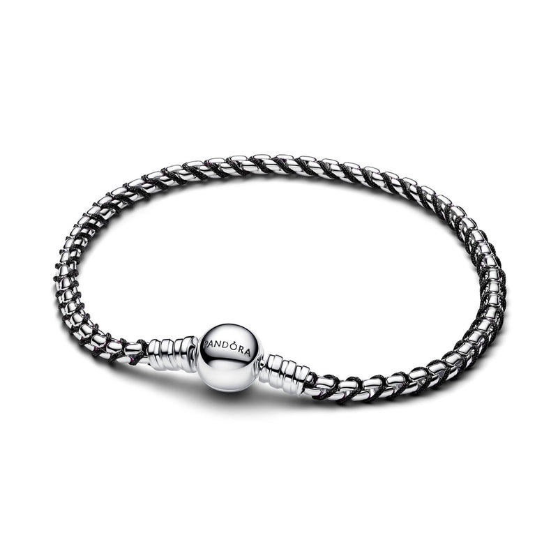 Pandora Moments Black Cord Box Chain Armband 593816C02-zoom-