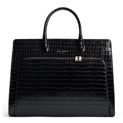 Isabel Bernard Honoré Nadine Black Croco Leather Handbag made of Calfskin IB25033