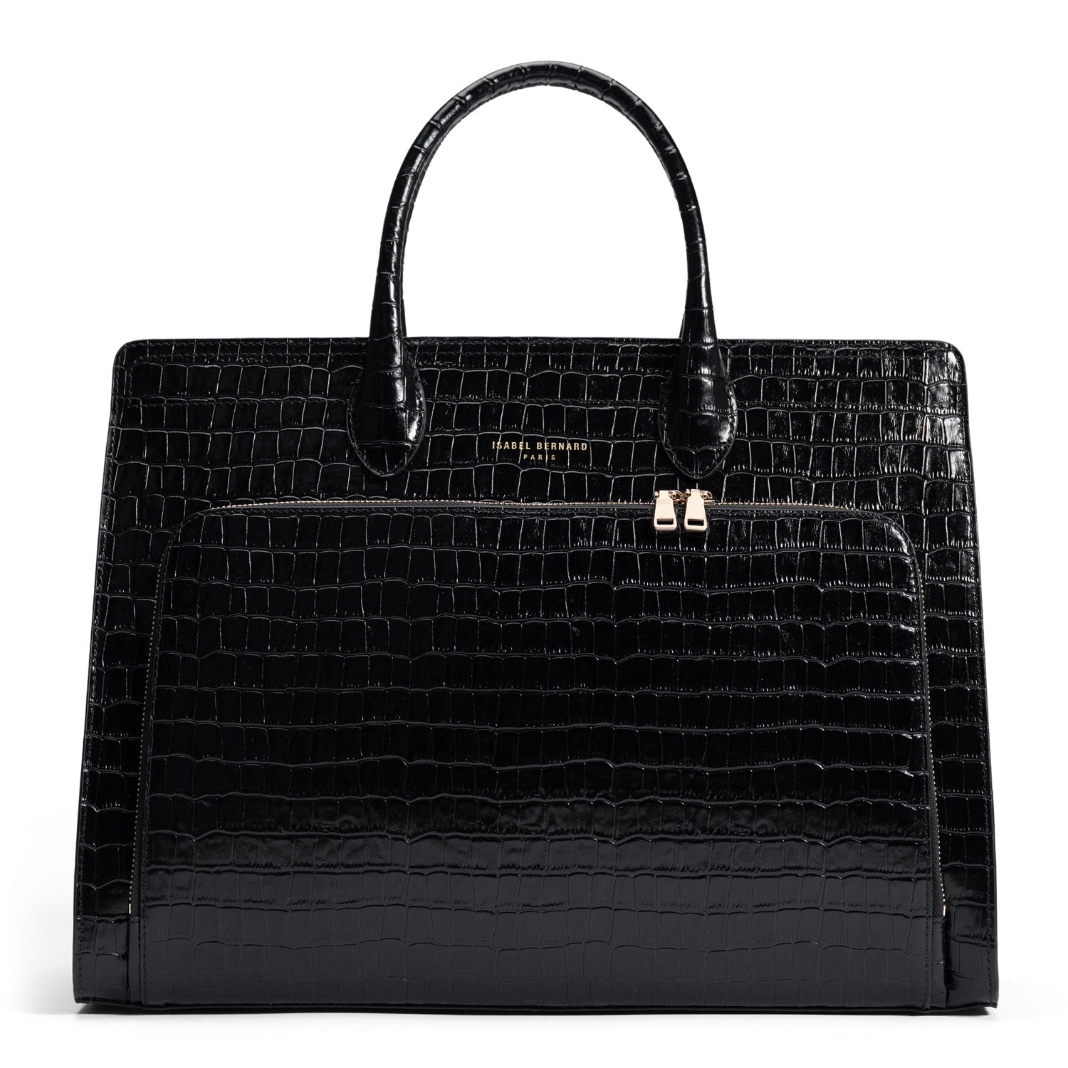 Isabel Bernard Honoré Nadine Black Croco Leather Handbag made of Calfskin IB25033