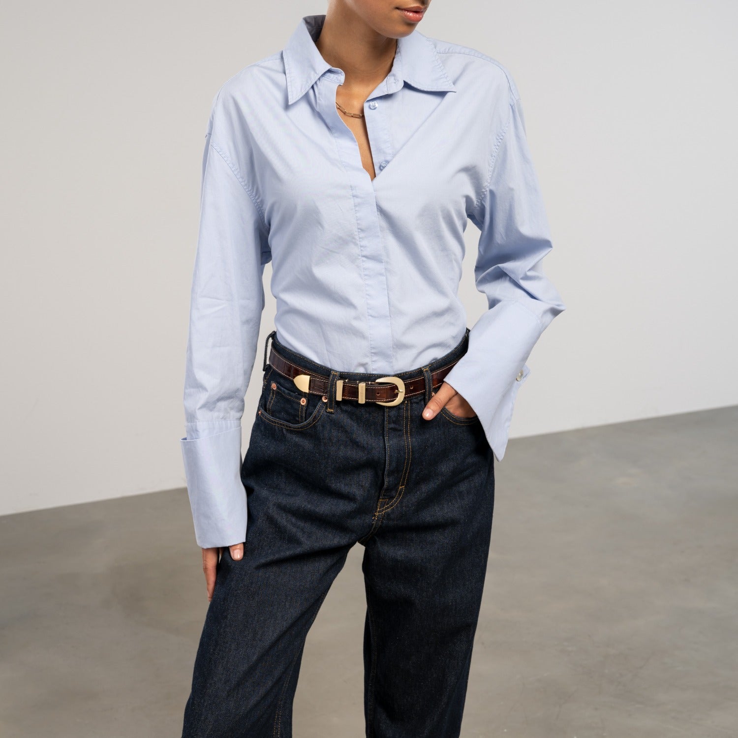 Isabel Bernard Rêveur Mathilde Croco Brown calfskin belt with gold-coloured buckle IB60020-230-90