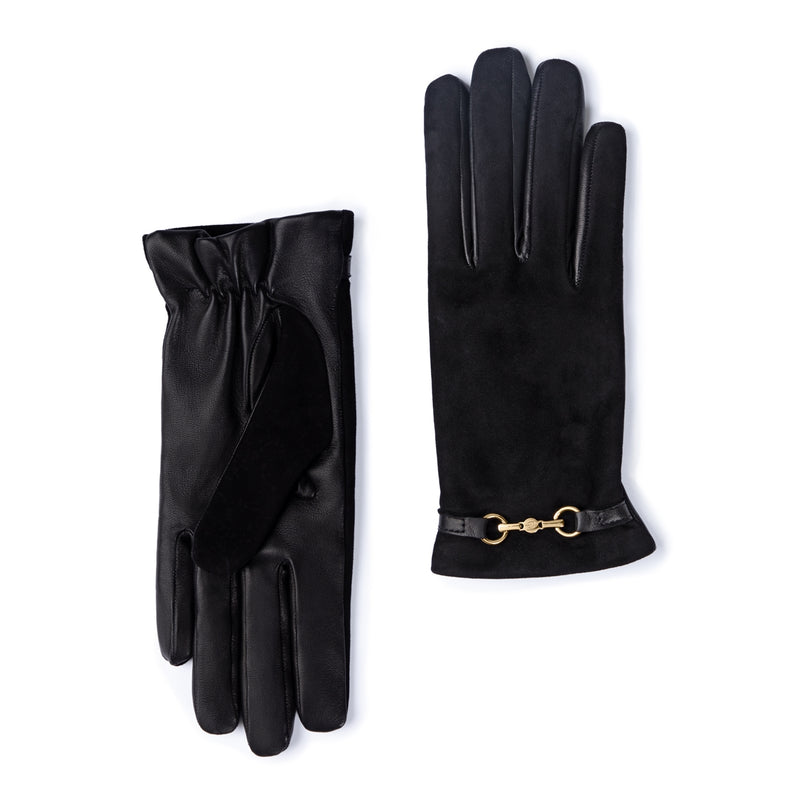 Isabel Bernard Honoré Marcelia schwarze Wildlederhandschuhe aus Ziegenleder IB67001-101-7.5-zoom-