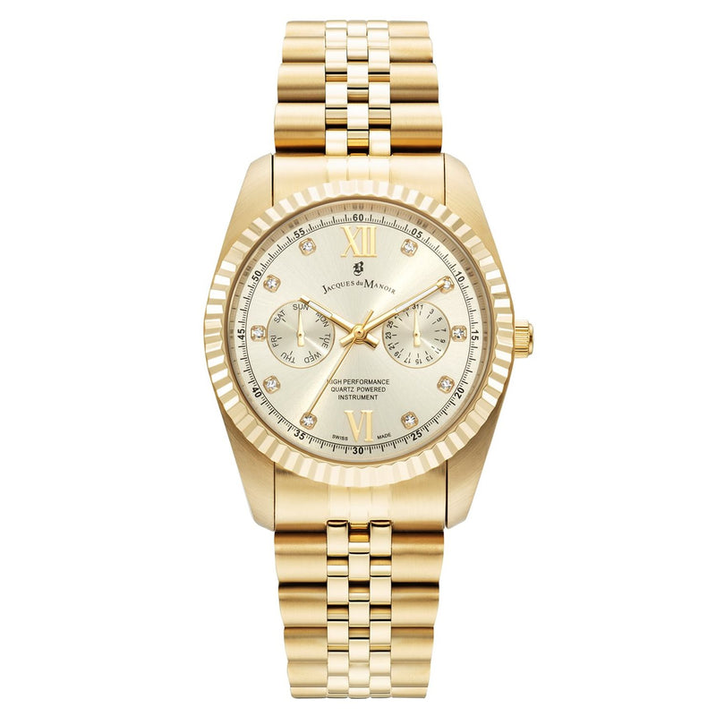 Jacques du Manoir Inspiration Multifunction Goldfarbene Edelstahl Unisex-Armbanduhr JWN06103-zoom-