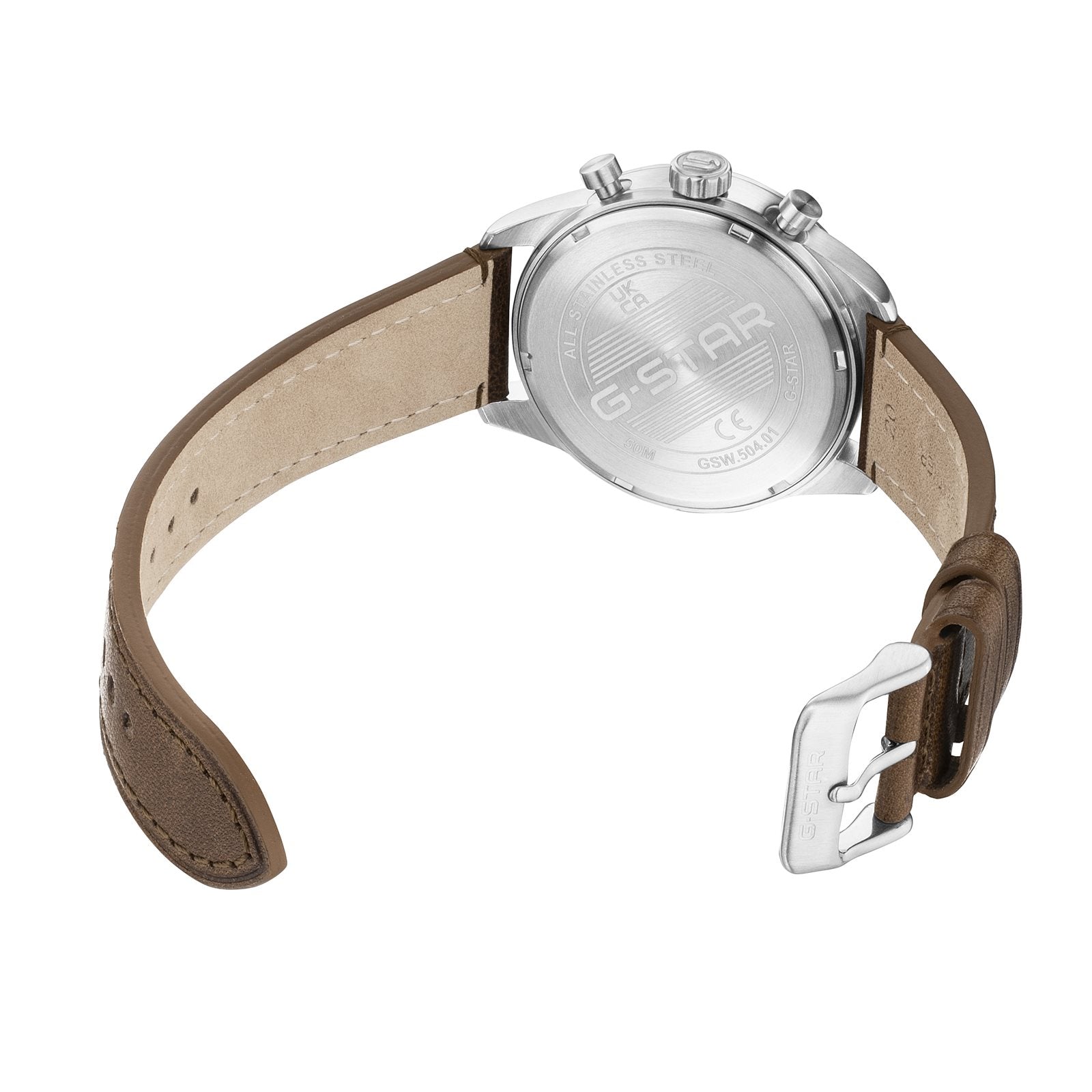 G-STAR Originals Silver-Tone Steel Men's Watch with Brown Leather Strap GSW.504.01