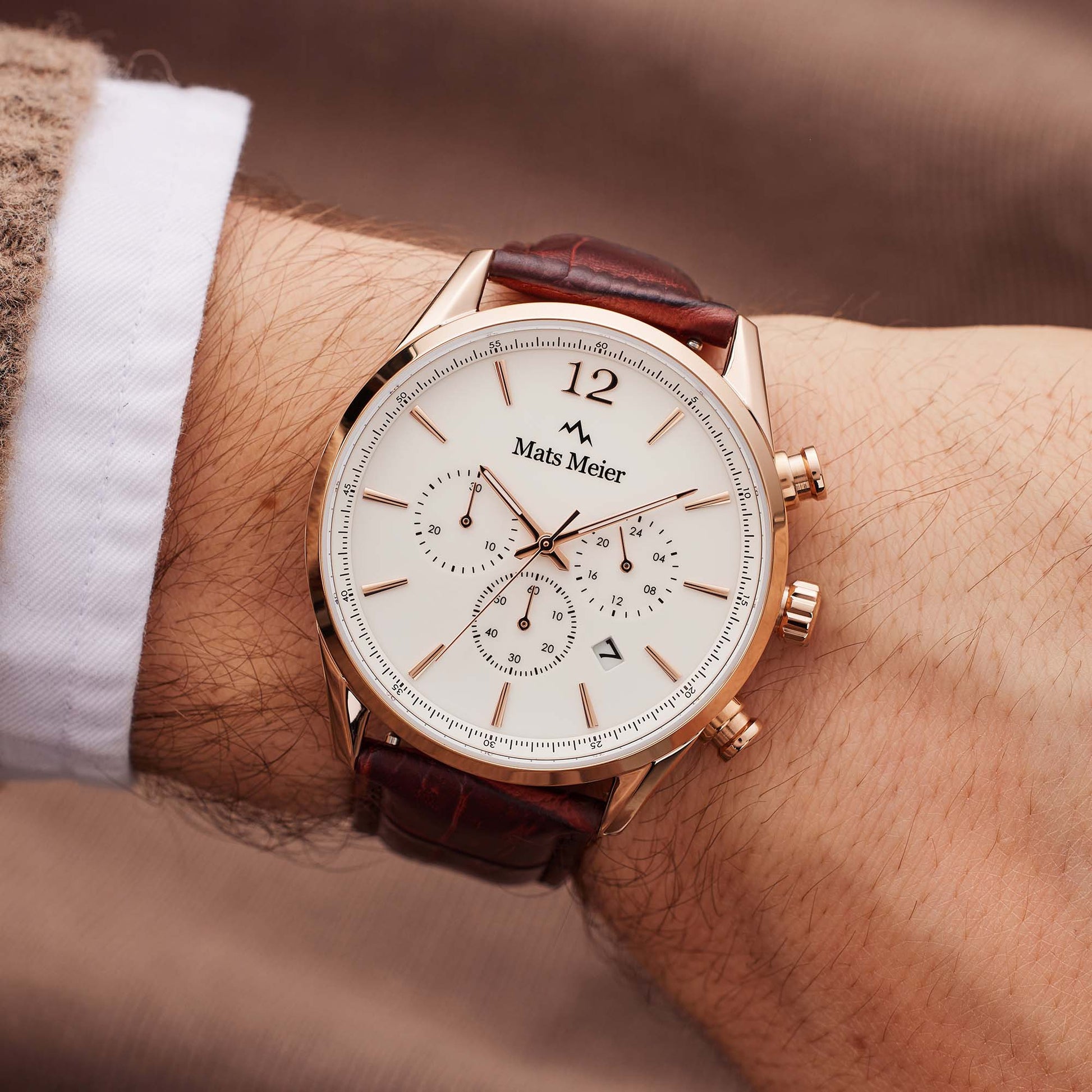 Mats Meier Grand Cornier Chrono White/Rosegold coloured/Brown Watch MM00107