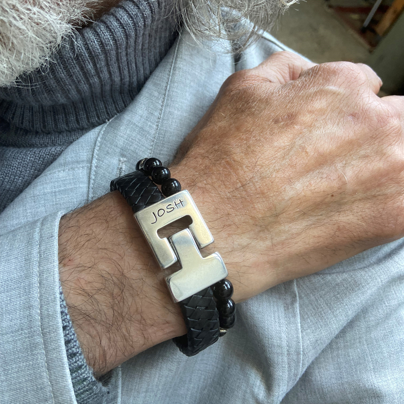 Josh Black Natural Stone Bracelet 25035SL/BLCK/MED-zoom-