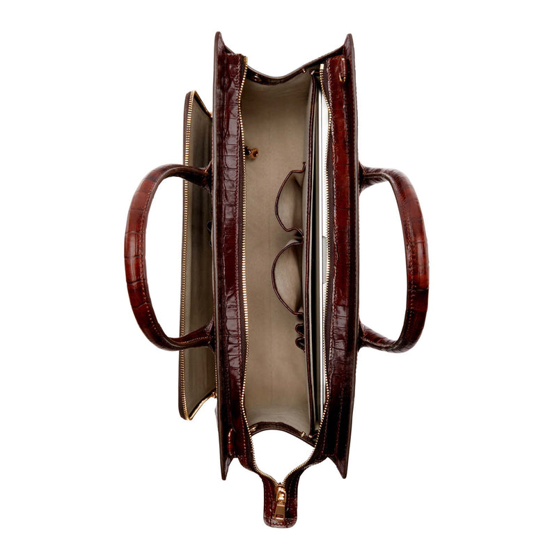 Isabel Bernard Honoré Nadine Kroko Leder Handtasche braun aus Kalbsleder IB25034-zoom-