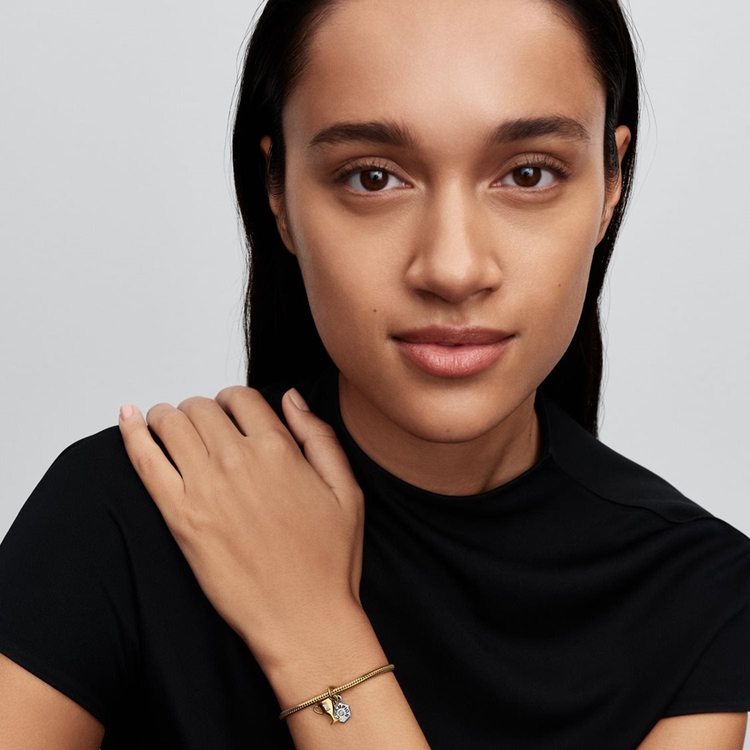 Pandora Moments Gold Plated Enamel Cubic Zirconia Engravable Trophy Double Dangle Charm 764715C01